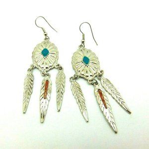 Concho Feather Pierced Earrings Southwest Indian